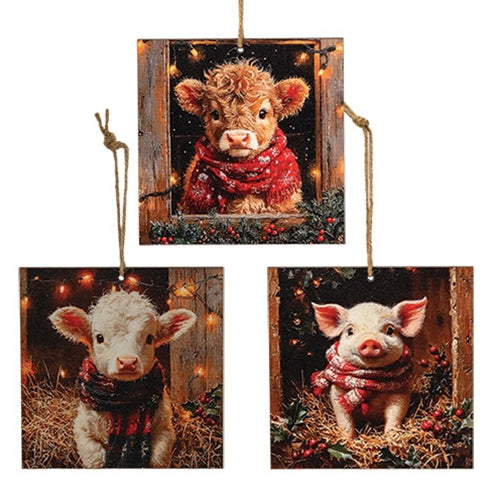 Cozy Winter Baby on the Farm Ornament - 4" Sq. - 3 Asstd.