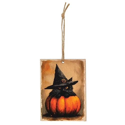 Witchy Black Cat in Pumpkin Ornament - 3x4
