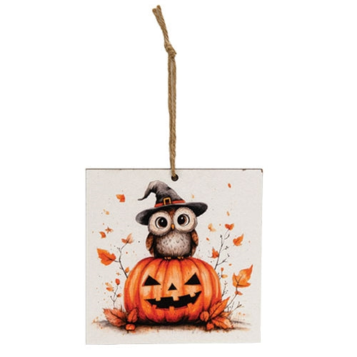 Witchy Owl On Jack Ornament - 4" Sq.