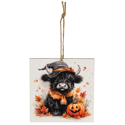 Witchy Black Highland & Jack Ornament - 4" Sq.