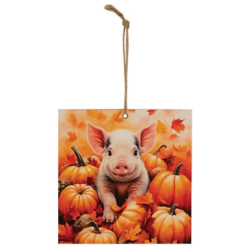 Piggy In Pumpkin Patch 4" Sq. Ornament