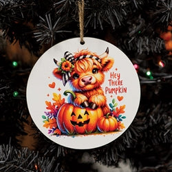 Hey There Pumpkin Harvest Highland Ornament - 4" Dia.
