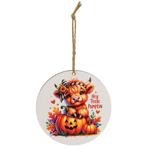 Hey There Pumpkin Harvest Highland Ornament - 4" Dia.
