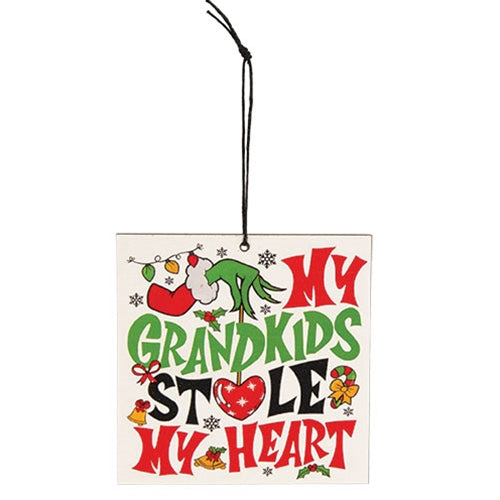 My Grandkids Stole My Heart Grinch Ornament - 4" Sq.