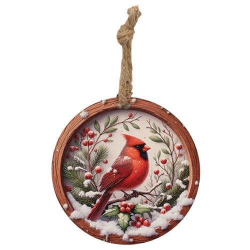 Cardinal in Snowy Berry Boughs Ornament - 5" dia