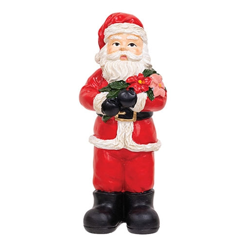 Resin Vintage Santa Holding Poinsettias - 6.75"H