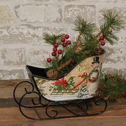 Seasons Greetings Vintage Postcard Metal Sleigh