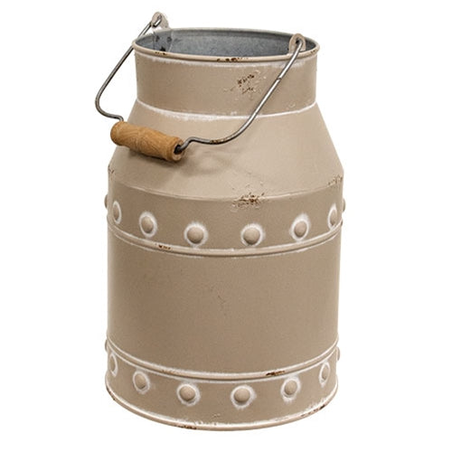 Distressed Metal Tan Beaded Accent Milk Can w/Handle