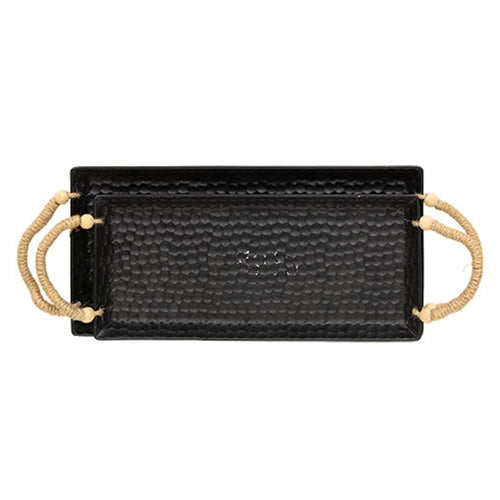 2/Set - Black Hammered Metal Rectangle Trays
