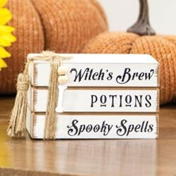 Witch's Brew Potions Spooky Spells Mini Wooden Book Stack