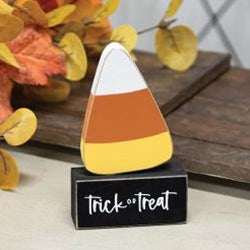 Wooden Candy Corn on Trick or Treat Base