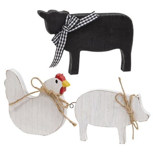 3/Set Rustic Wood Farm Animal Sitters