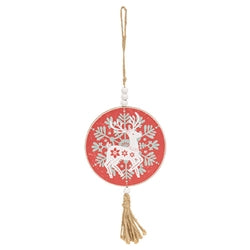 Yuletide Folklore Round Wooden Reindeer Ornament - 2 Asstd.