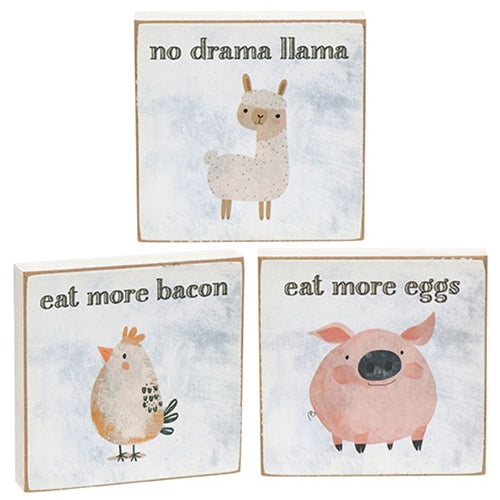 No Drama Funny Farm Block - 4" Sq. - 3 Asstd.