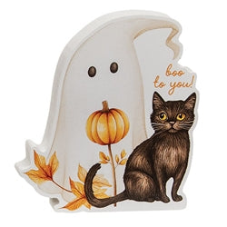 Spooky Boo Wooden Cat Sitter - 3 Asstd.