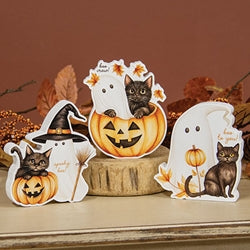 Spooky Boo Wooden Cat Sitter - 3 Asstd.