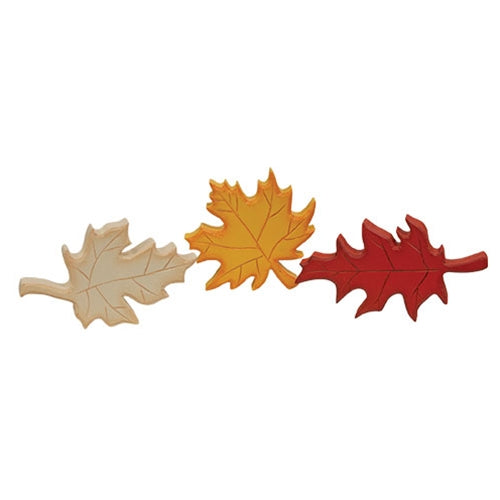 3/Set - Hand Carved Wooden Fall Leaf Sitters
