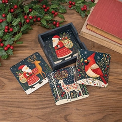 5/Set - Nordic Winter Wooden Coasters & Holder