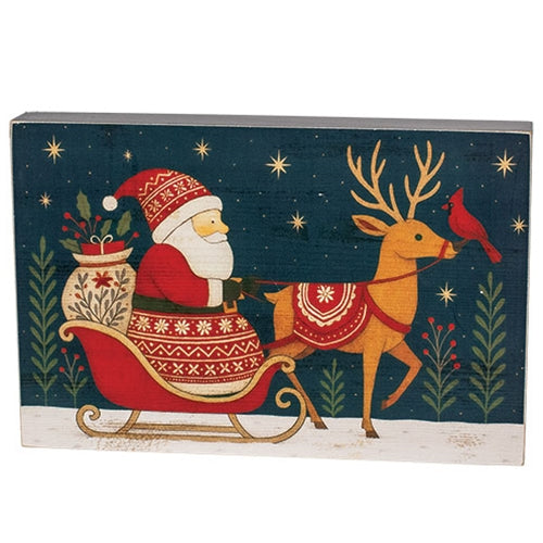 Nordic Santa and Reindeer At Night Box Sign