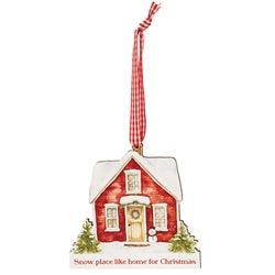 Let's Stay Home Snowy House Wooden Ornament - 3 Asstd.