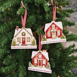 Let's Stay Home Snowy House Wooden Ornament - 3 Asstd.