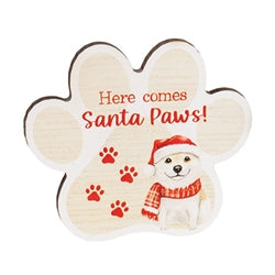 Santa Paws Wooden Pawprint Magnet - 4 Asstd.