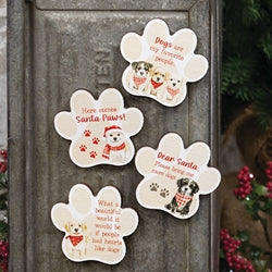 Santa Paws Wooden Pawprint Magnet - 4 Asstd.