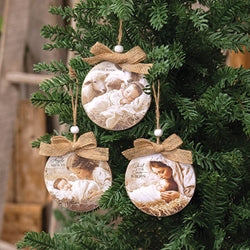 Nativity Baby Ornament With Burlap Bow - 3 Asstd.
