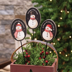 Winter's Night Snowman Planter Stake - 3 Asstd.