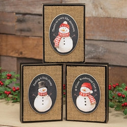 Layered Winter's Night Snowman Burlap Box Sign - 3 Asstd.