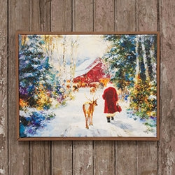 Santa & Deer in the Forest Canvas