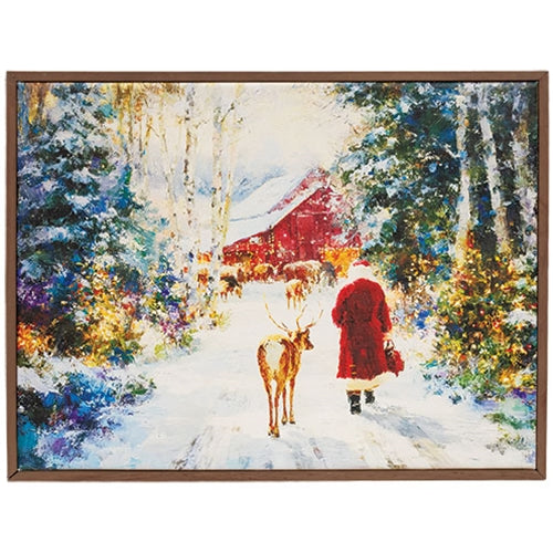 Santa & Deer in the Forest Canvas