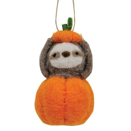 Felted Pumpkin Sloth Ornament