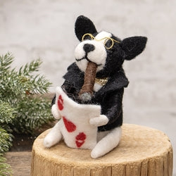 Card Playing Dog Felted Ornament