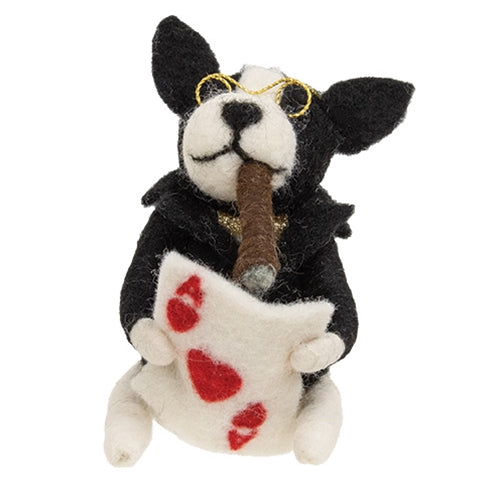 Card Playing Dog Felted Ornament
