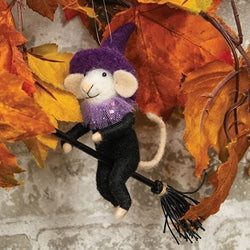 Broomstick Witch Mouse Felted Ornament