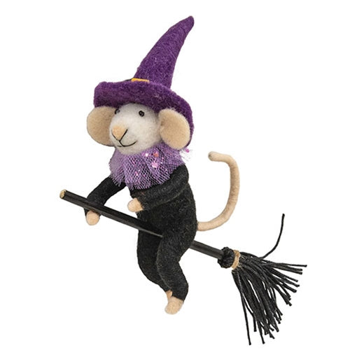 Broomstick Witch Mouse Felted Ornament