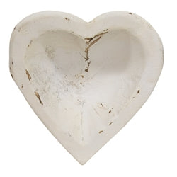 Carved Wood Sweetheart Bowl - Whitewashed