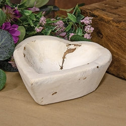 Carved Wood Sweetheart Bowl - Whitewashed
