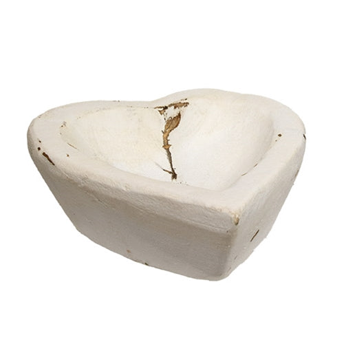 Carved Wood Sweetheart Bowl - Whitewashed