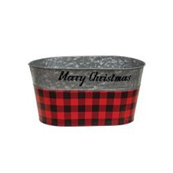 2/Set Red & Black Buffalo Check Merry Christmas Oval Buckets
