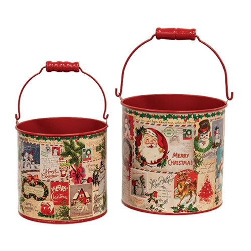 2/Set - Vintage Christmas Postcard Buckets
