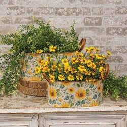 2/Set - Oval Metal Sunflowers Buckets With Handles