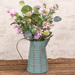 Gold Plaid Embossed Teal Water Pitcher