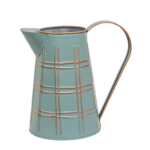 Gold Plaid Embossed Teal Water Pitcher