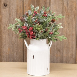 Distressed White Ribbed Metal Milk Can - 8"H
