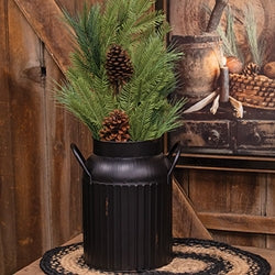 Distressed Black Ribbed Metal Milk Can - 10.25"H