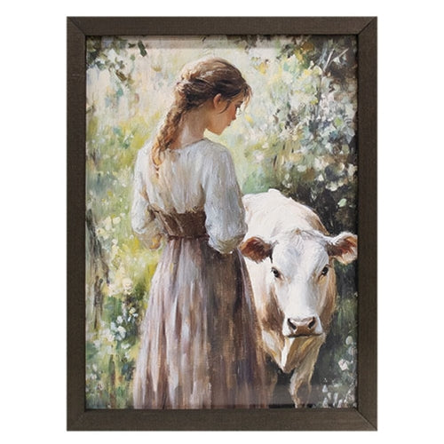 Country Girl & Her Cow Box Frame - 12" x 16"