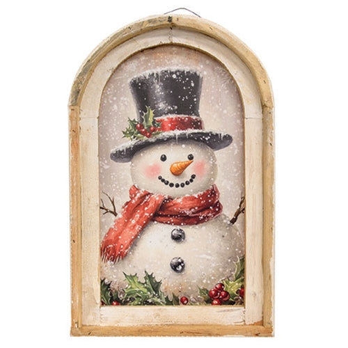 Snowy Snowman & Holly Distressed Arch Frame