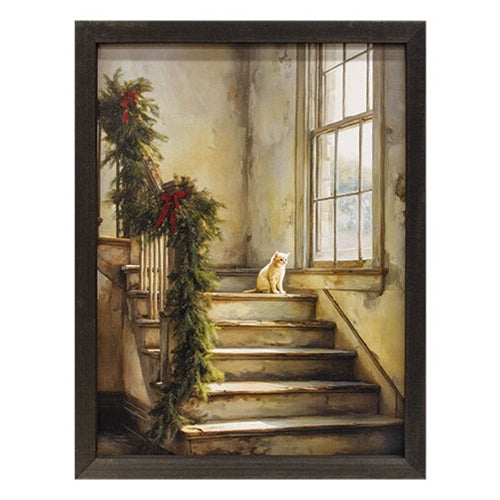 Winter Kitten on the Stairs Box Frame - 12x16